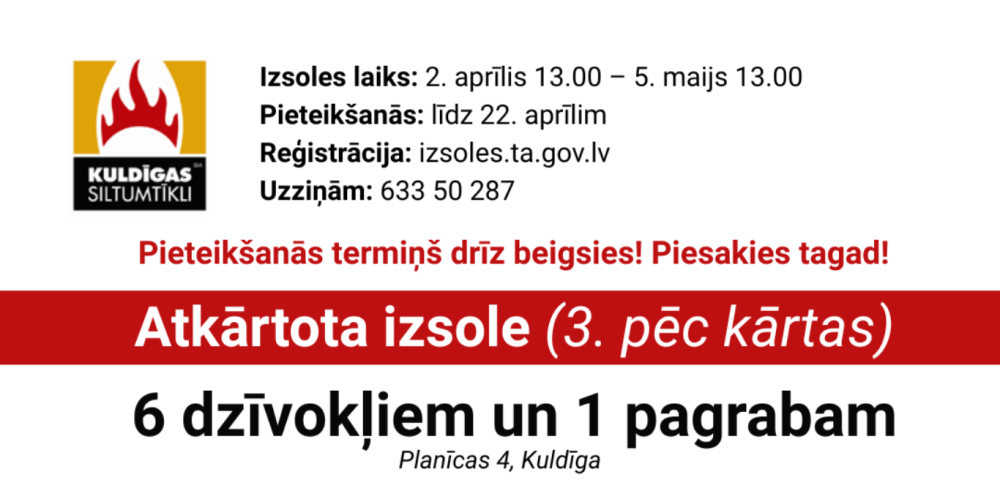 Pieteikšanās izsolei Planīcas 4 noslēdzas jau 22. aprīlī!